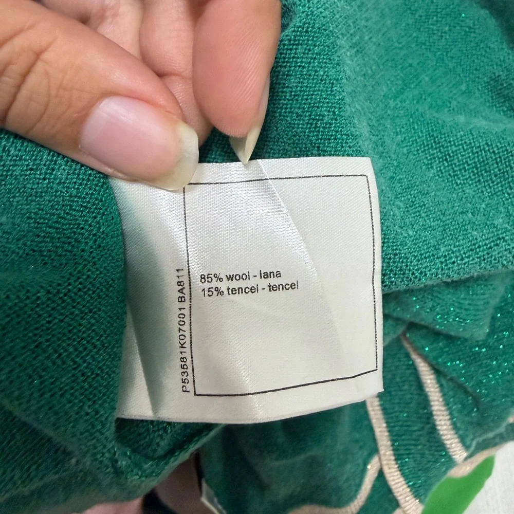 Chanel Green Top Knit Lurex Metallic Short Sleeve Classic Shirt Wool 38 US 6 90s